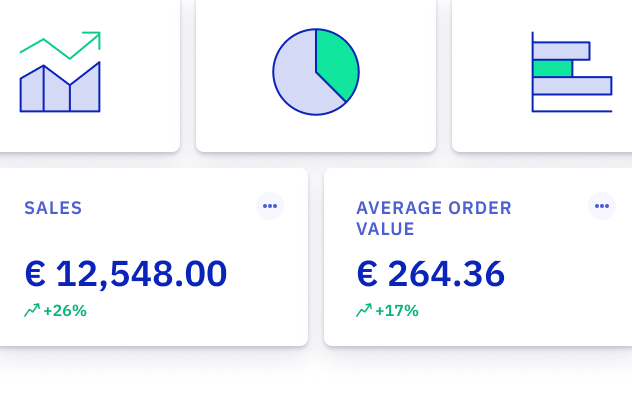 illustration of dashboard components with graphs and statistics