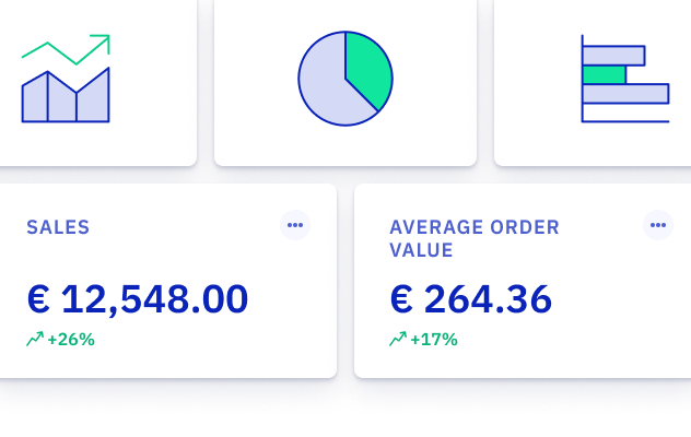 illustration of dashboard components with graphs and statistics